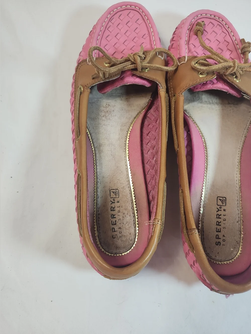 Women's Sperry Top-Sider Audrey Woven Boat Shoe  Pink W Leather Trim Size 9.5 - Picture 2 of 10